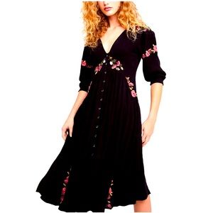 Free People black embroidered day glow midi dress
